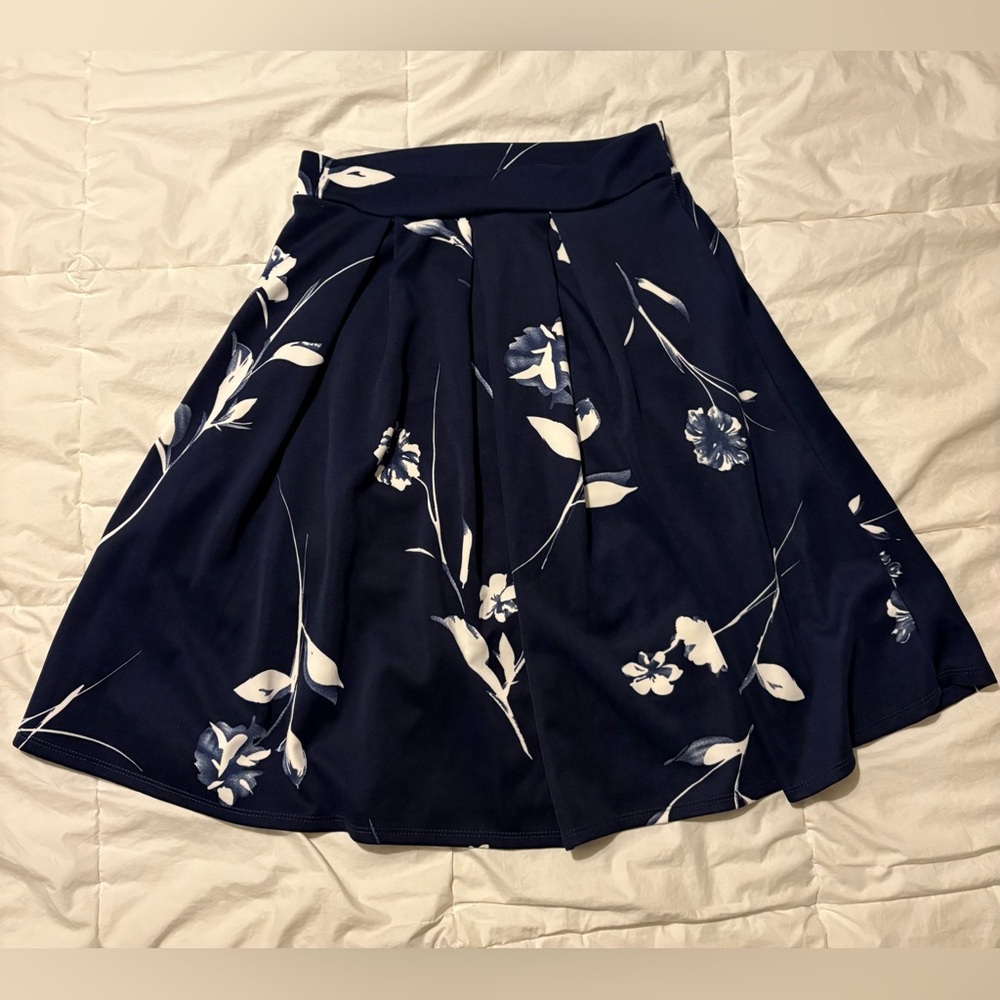 See You Monday Navy Floral A-Line Skirt